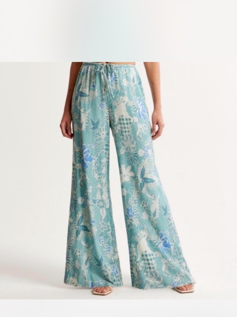 Abercrombie & Fitch Teal Blue Floral Wide Leg Pull On Pants size M